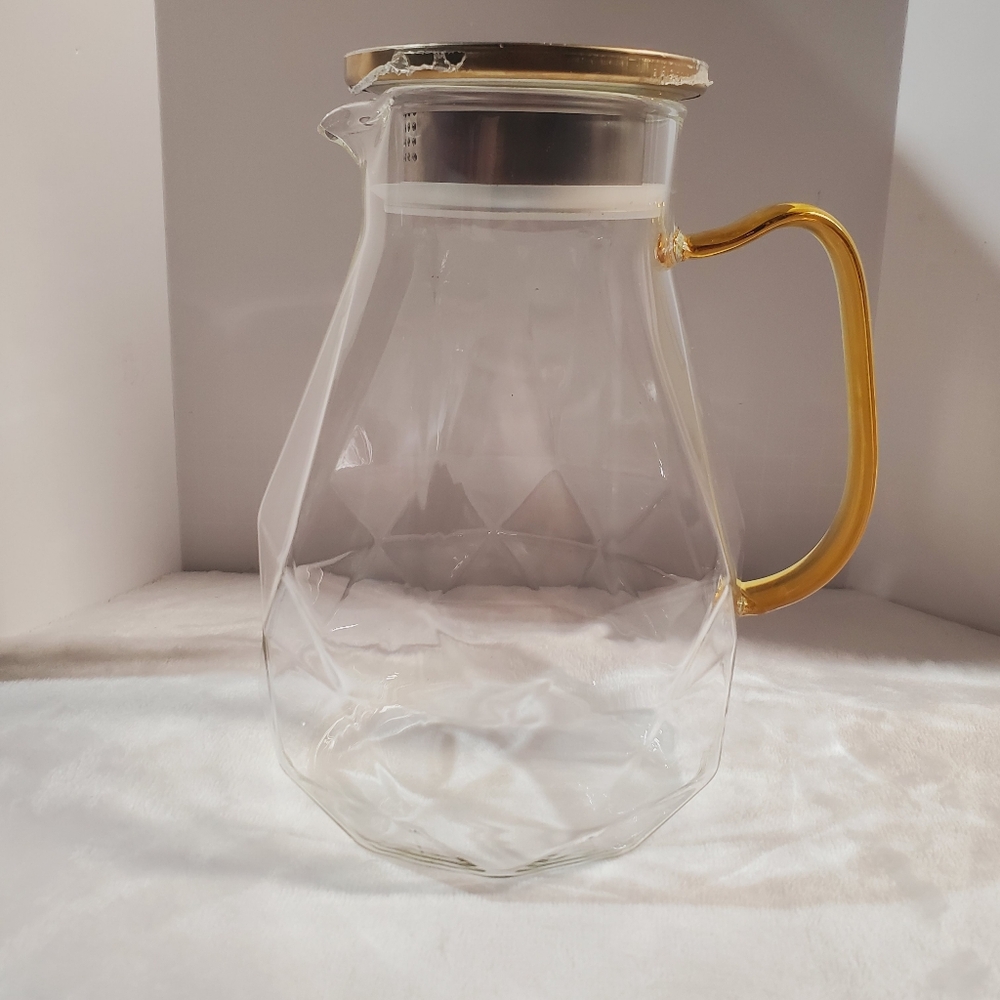 Glass Pitcher with Gold Handle and Lid
